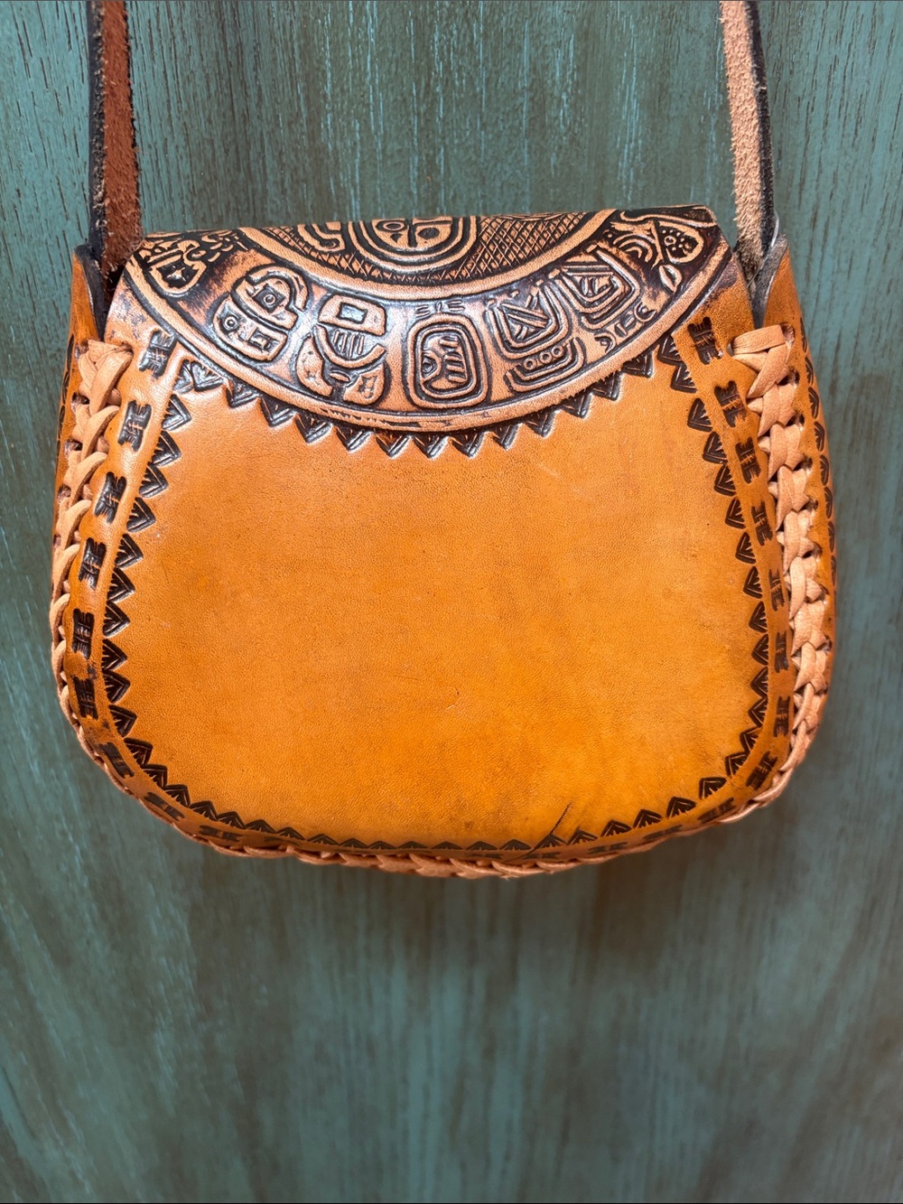 Vintage Hand Tooled Leather Crossbody Bag Boho Southwestern Purse - Picture 6 of 9